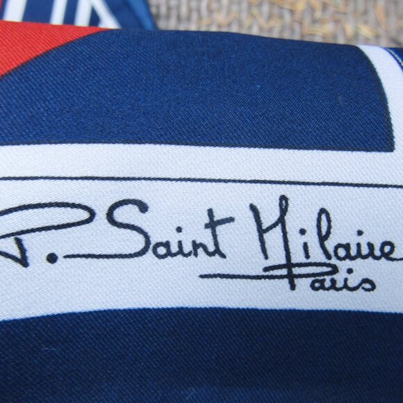 Vintage French Scarf Red White Blue Polyester P. Saint Hillaire Paris 54" x 10" - Picture 3 of 3